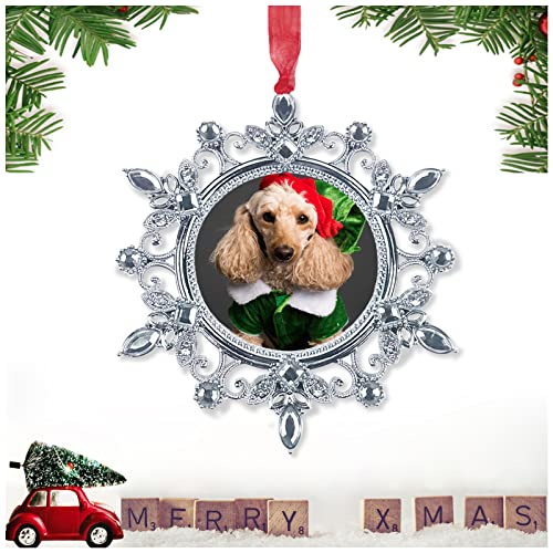 Christmas Photo Ornaments - 3.86" Snowflake Ornaments, Fits 2x2 inches Photos - 2025 Snow Decorations - Christmas Tree Snow Decorations with White Clear Rhinestones (White 1) - color: White 1