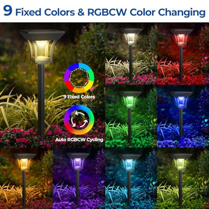 CINOTON RGBCW Solar Pathway Lights Outdoor, 3 Lighting Modes, 24 Pack | IP65 Waterproof, RGB, Warm White And Cool White, Auto On/Off, Solar Powered, Easy Installation for Garden, Walkway & Driveway - size: 24 Pack