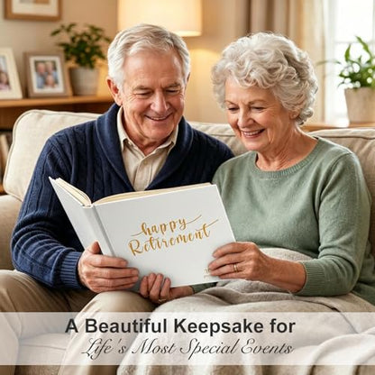 Lankaiva Happy Retirement Guest Book – Keepsake Photo Album & Memory Book for Retirement Party, Farewell Signing Gift for Colleagues, Friends, Women and Men, White - color: White