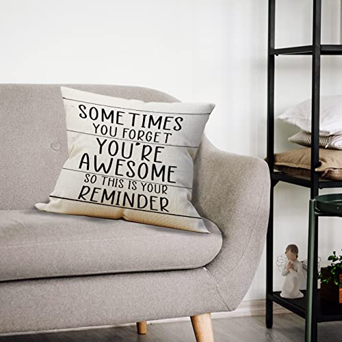 Mancheng-zi Inspirational Pillow Covers 18x18, Sometimes You Forget You're Awesome Gifts for Women & Men, Encouragement & Motivational Gifts for Teenage Girls