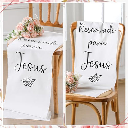 Yousoontic Reserved Memorial Wedding Chair Sign Decor | 14x49 Inch Linen Banner, In Loving Memory Ceremony Tribute for Wedding Chairs, Heaven Memorial Signage, Saved Seat Holder - style: Reservado Para Jesus