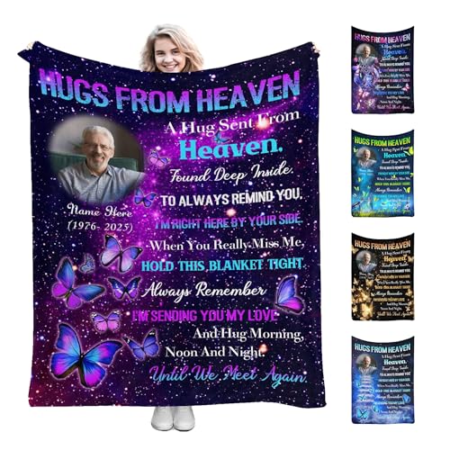Personalized Memorial Blanket Remembrance Blankets in Loving Memory Blanket for Loss of Father Mother Romantic Butterflies Custom Memory Blankets with Picture Name and Date - color: Color 03