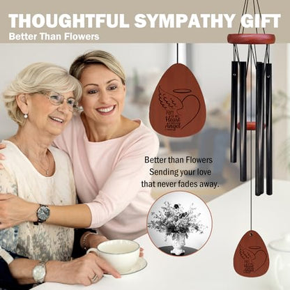 Memorial Wind Chimes, Sympathy Wind Chimes for Outside, Bereavement Sympathy Memorial Gifts for Loss Loved One, Angel Wings Part of My Heart in Heaven Memory Outdoor Chime 26" Inch