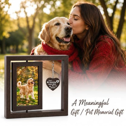 Pet Memorial Gift for Dog, Rotating Wooden Picture Frame 4x6 Photo | Dog Memorial Gifts for Loss of Dog Sympathy Gift, Pet Loss Sympathy Gift, Bereavement Cat Memorial Gifts for Loss of Cat