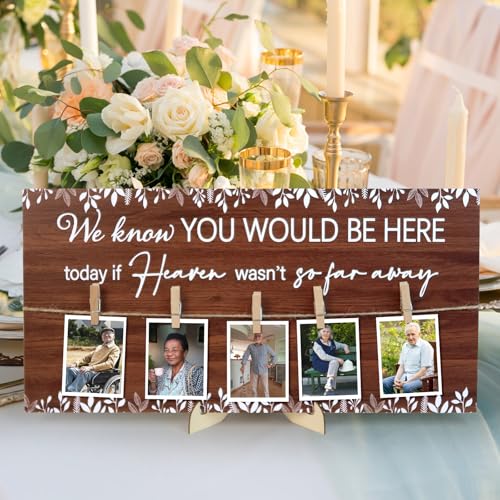 Wedding Rustic In Loving Memory Wooden Sign With 5 Clips Memorial Wood Sign Wedding Decor for Reception Ceremony Table Picture Hanging Board to Honor Souls Eucalyptus Heaven Decorations, 16 x 8’’