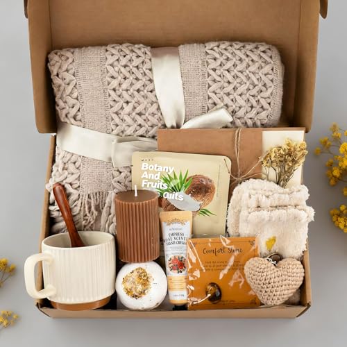 Get Well Soon Gift Baskets for Women, Self Care Gifts for Mom - color: khaki (Heart Keychain)