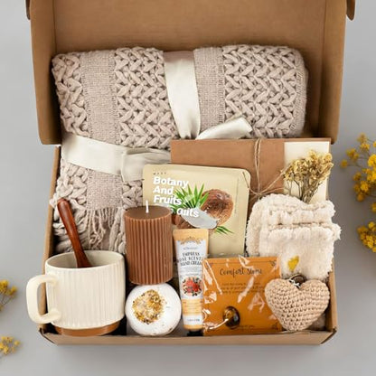 Get Well Soon Gift Baskets for Women, Self Care Gifts for Mom - color: khaki (Heart Keychain)