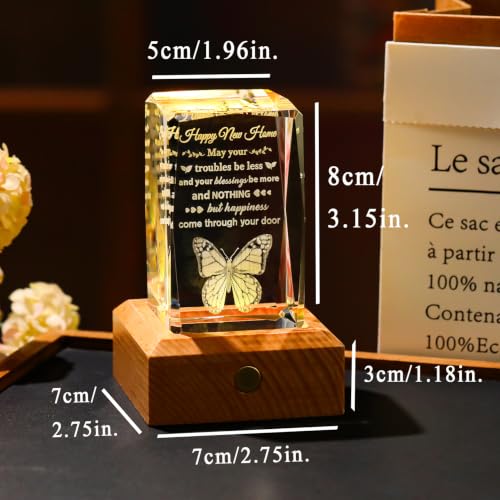 House Warming Gifts New Home Gift Ideas Crystal with LED Wood Base - color: House Warming Gifts