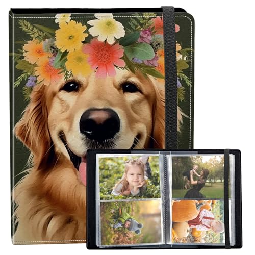 Photo Album 3.5x5 80 Photos Small Capacity PU Leather Cover, Flowers Dog Mini Photo Album 3.5x5 with Elastic band, Birthday Christmas Photo Albums Wedding Anniversary - color: Flowers Dog, size: 3.5*5 Holds 80 Photos
