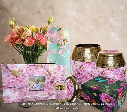 Cherry Blossom Keepsake Urns for Human Ashes with Velvet Gift Box for Cremation Keepsakes for Ashes - Small Cremation Urn and Small Keepsake Urn Set of 4 - color: Cherry Blossom