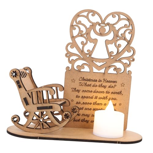 FOMIYES Christmas Remembrance Candle and Chair Merry Christmas in Heaven Memory Tealight Candlestick Holders Wooden Heart Rocking Chair Candle Light Table Centerpiece Decoeation