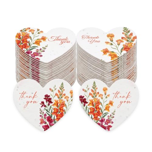 48 Large (2.5" hx2.85 w) Petals Thank You Heart Gift Wrap Tags | Writable & Plantable Gift Tags Seed Paper, Mom's Gift for Birthday, Use for Wedding, Baby Shower, Party Favors, & DIY Crafts - color: Petals Printed Thank You Heart, size: Large