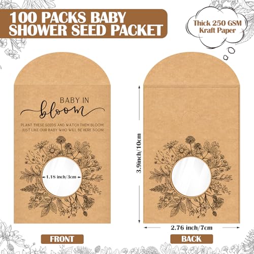Fumete 100 Pack Simple Style Baby in Bloom Baby Shower Favor for Guest Wildflower Seeds Packets Party Favor with Window Envelopes Resealable Organizer Storage Bag for Gender Reveal Party - style: Simple