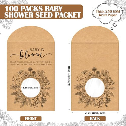 Fumete 100 Pack Simple Style Baby in Bloom Baby Shower Favor for Guest Wildflower Seeds Packets Party Favor with Window Envelopes Resealable Organizer Storage Bag for Gender Reveal Party - style: Simple