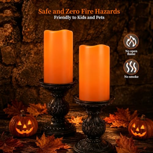 Amagic 3"x6" Flameless Candles, Waterproof LED Pillar Candles, Set of 2 - color: Orange, size: 2 Pack, D3"xH6"