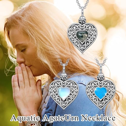 Rose & Daisy Urn Necklace - Sterling Silver Cremation Keepsake Memorial Jewelry - style: Heart Urn Necklace-Moonstone