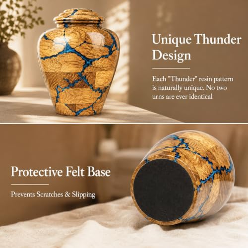 Handcrafted Wooden Cremation Urn (Large (200 lbs) Beutiful and Decorative urn for Adult Human Ashes Fractal Resin Inlay. - size: Large ( 200 lbs)