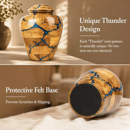 Handcrafted Wooden Cremation Urn (Large (200 lbs) Beutiful and Decorative urn for Adult Human Ashes Fractal Resin Inlay. - size: Large ( 200 lbs)