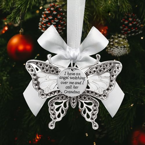 Butterfly Memorial Ornament - Christmas Tree Decor for Loss of Loved One, Etched Silver Keepsake in Memory of Sympathy Gifts(Grandma) - color: Grandma