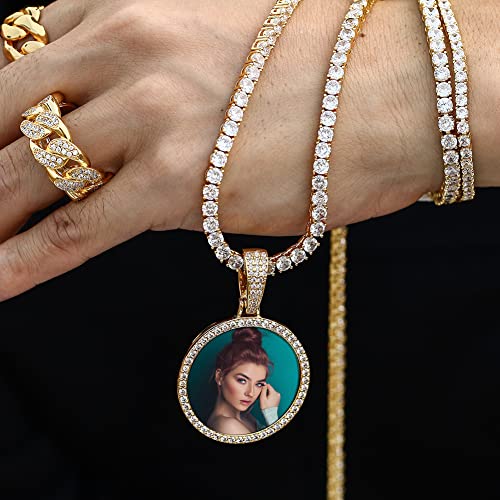 YIMERAIRE Customized Picture Necklace Personalized Circle Chain - color: 00171 Text necklace with Gold Tennis chain