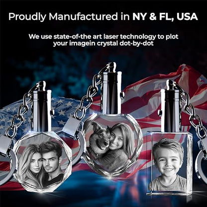 3D innovation Personalized Crystal Keychain Photo with LED Light Custom Laser Etched Key Chain, Valentines Gifts Keepsake - style: Square