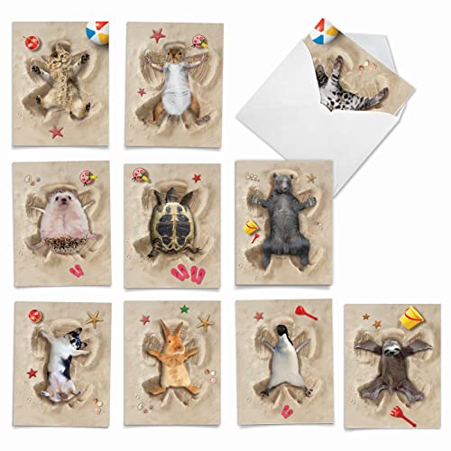 The Best Card Company - 10 Adorable Note Cards Blank (4 x 5.12 Inch) - Wildlife and Animal Cards, Assorted Boxed Set - Sand Angels AM6844OCB-B1x10 - style: Sand Angels