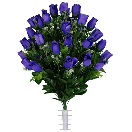 Artificial Cemetery Flowers - Gravesite Flowers - Purple Roses - color: Purple Roses, size: (1) Bouquet