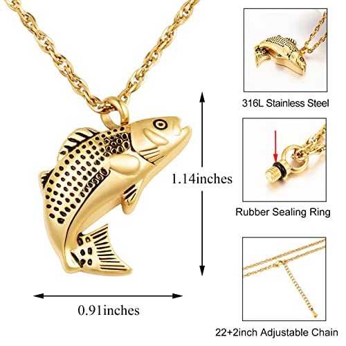 Dletay Fish Cremation Jewelry for Ashes Memorial Ashes Keepsake Necklace Urn Necklace Pendant - color: Gold-engraving