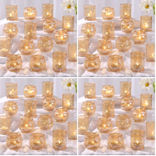 48Pcs Gold Votive Candle Holders - Glass Candle Holder Bulk for Table Centerpiece, Tea Lights Candle Holders for Home, Christmas Party & Wedding Shower (Pack of 4) - color: Gold, size: 48 PCS (Pack of 4)