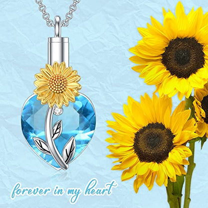 Rose & Daisy Urn Necklace - Sterling Silver Cremation Keepsake Memorial Jewelry - style: Sunflower Urn Necklace-12