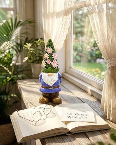 Nacome Solar Garden Outdoor Statues Gnome with Succulent - color: Purple Gnome
