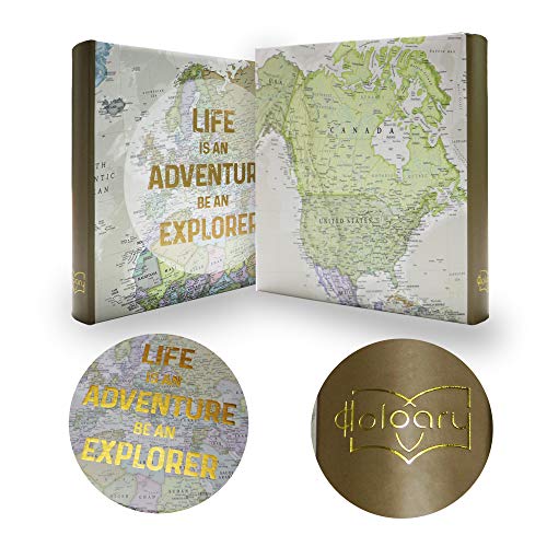 Holoary Photo Album 4x6 160 Photos Two Pictures Per Page, Memo Writing Area for Each Pocket, 160 Pockets 4”x6”, Printed Book Cover Travel Design World Map Adventure Vacation - size: 160 Pockets