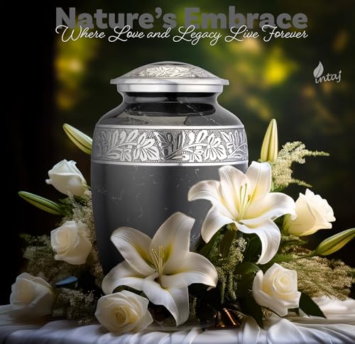 Marble Finish Metal Cremation Urn for Human Ashes, 200 Cu in, Black - color: Black, size: Large