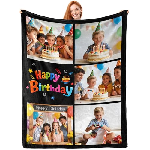 D-Story Custom Happy Birthday Blanket with Picture Personalized Photo Blanket Customized Fleece Blankets and Throws for Adult Kid Funny Birthday Gifts for Family - color: Birthday