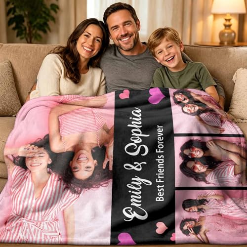 Custom Blanket with Photos Personalized Throw Blanket with Text Soft Fleece Blanket for Adult Family Friends Birthday Anniversary 4 Photos 50" x 60" - color: Multi16