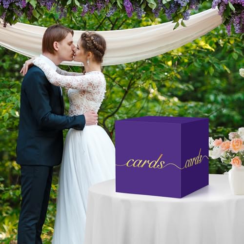 Purple Card Box Gold Foil Wedding Favors Gift Card Boxes Post Box Receiving Money Box Holder for Wedding Reception, Baby Showers, Anniversary, Birthday Party, Retirement, Graduation Envelope Holder - color: Purple and Gold