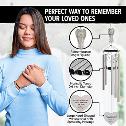 Angel Memorial Wind Chimes for Loss of Loved One - 34" Large Sympathy Wind Chimes, Memorial Gifts for Loss of Loved One Mother Father Husband Bereavement Chimes for Outside Deep Tone