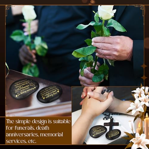 2 Pcs Memorial Stone 3.15 Inch with 2 Velvet Bag Celebration of Life Favor Inspirational River Rock Engraved in Loving Memory Funeral Favor Decoration for Father's Day Dad Gift