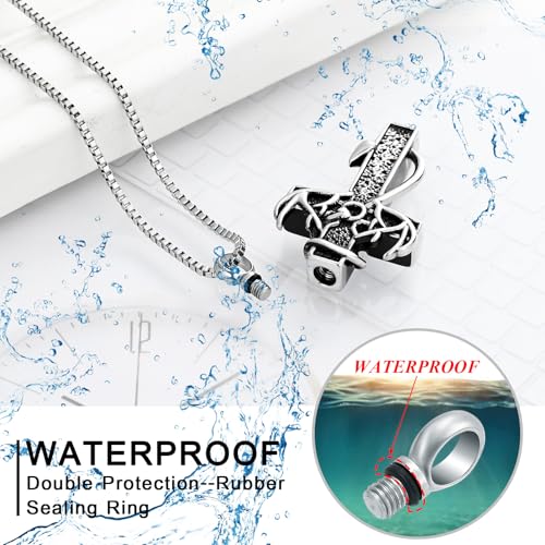 XSMZB Cross Cremation Jewelry Urn Necklace for Human Ashes Fish Hook Memorial Urn Pendant Deer Antler Cross Ashes Holder Keepsake Jewelry - color: Silver-Black
