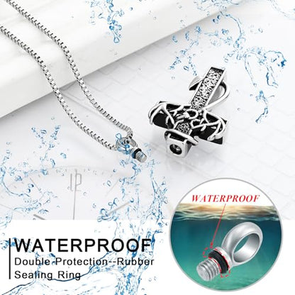 XSMZB Cross Cremation Jewelry Urn Necklace for Human Ashes Fish Hook Memorial Urn Pendant Deer Antler Cross Ashes Holder Keepsake Jewelry - color: Silver-Black