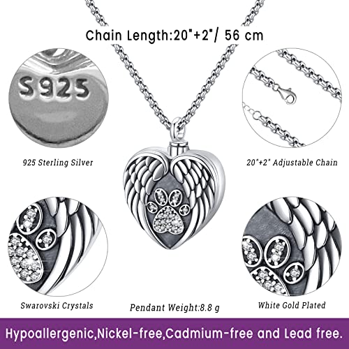 Eusense Cremation Jewelry for Ashes Urn Necklace to Put Ashes In 925 Sterling Silver Memorial Pendant Heart Urn Necklaces for Ashes Necklace for Women Men - style: E-Paw Print Urn Necklace & Picture Locket Necklace