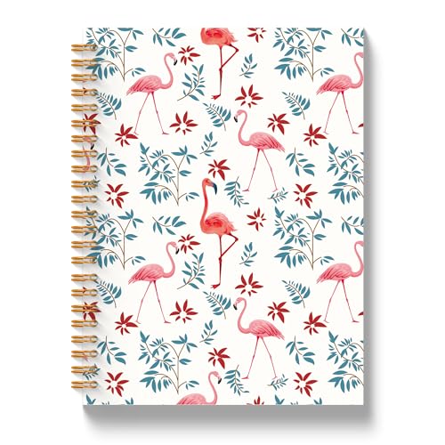 Pretty notebooks for women, Flamingo Notebook Journal 5.5x8.3 Inch, Flamingo Lovers Gifts for Women, Pink Flamingos Floral Leaves Hardcover Spiral Notebook Journal - color: Flamingos