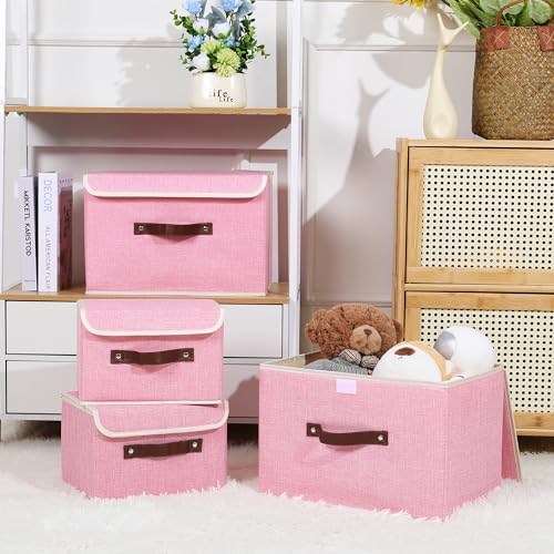 ANMINY Fabric Storage Box Bins with Lids, Pink, 10"x8"x7" - color: Pink, size: Small (Pack of 1)