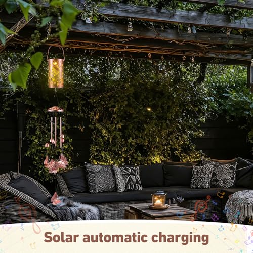 Retisee Butterfly Solar Wind Chimes Outdoor Metal Butterfly Gifts Solar Light Windchimes Outside Indoors Christmas Decoration Birthday Gift for Home Lawn Porch Patio Garden Yard - style: Butterfly