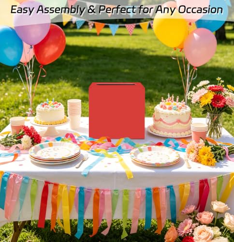 SietDESEO Red Card Box with Slot Money Gift Card Box Holder for Party Wedding Reception Birthday Graduation Bridal Shower Baby Shower Diaper Raffle Box - color: RED CARD BOX, size: 7.8 X 7.8 X 7.8 INCH