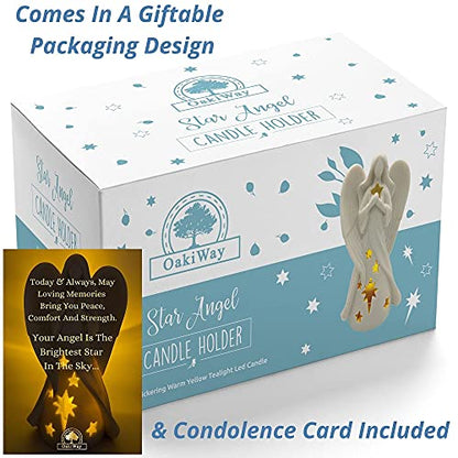 OakiWay Memorial Gifts - Angel Figurines Sympathy Gifts for Loss, Candle Holders W/Flickering Led Candle - Bereavement, in Memory of Loved One, Inspirational Gifts for Women Home Decorations