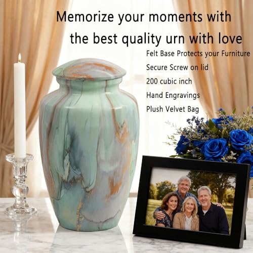Green Marble Finish Cremation Urn for Ashes Adult Male Female - size: Large,Green Marble Finish