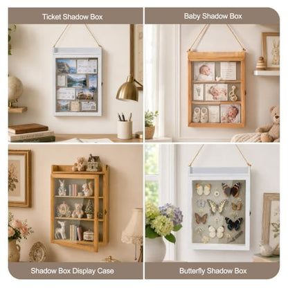 11x16 Flower Shadow Box Frame with Shelves, White - color: Standard White