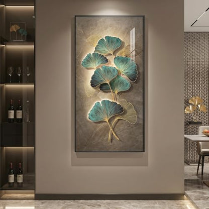 Framed LED Vertical Wall Art for Living Room, Modern Luxury Ginkgo 30x60 In - color: Green Ginkgo Leaf Wall Art