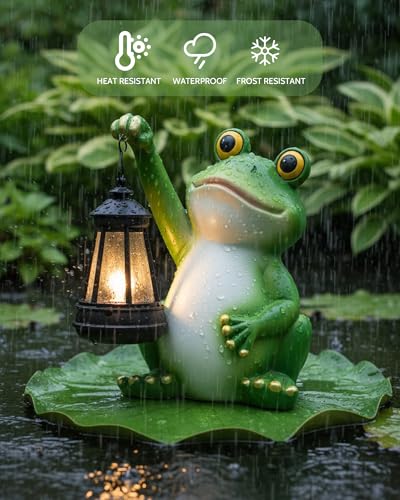 Vuees Solar Frog Garden Statue Light, Outdoor Waterproof Decorative Lantern Figurine, Cute Yard Art for Garden Patio Pond Balcony Porch Decor, Housewarming & Gardening Gifts for Women Grandma Mom - style: Frog